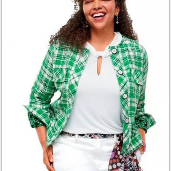 Cabi Women's Sophia Green Plaid Tweed Button Up Library Jacket Style #5653 - Picture 1 of 13